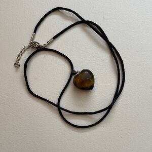 Tiger's Eye Heart Pendant Necklace with Black Cord